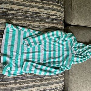 Girls size 10, SO brand long sleeve and hooded beach cover up. Teal and white